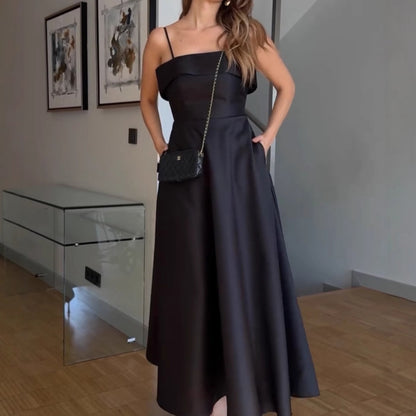 French Satin Strap Evening Dress