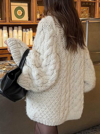 Casual Vacation Wool Long Sleeve Coat Sweater Women Clothing Autumn Winter
