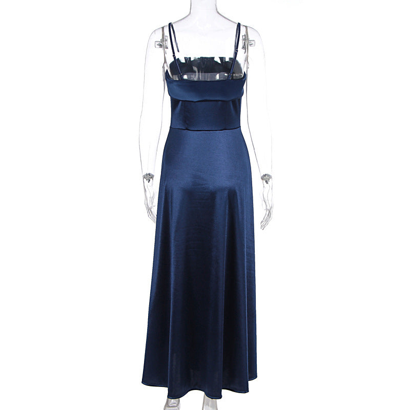 French Satin Strap Evening Dress