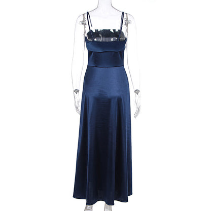 French Satin Strap Evening Dress