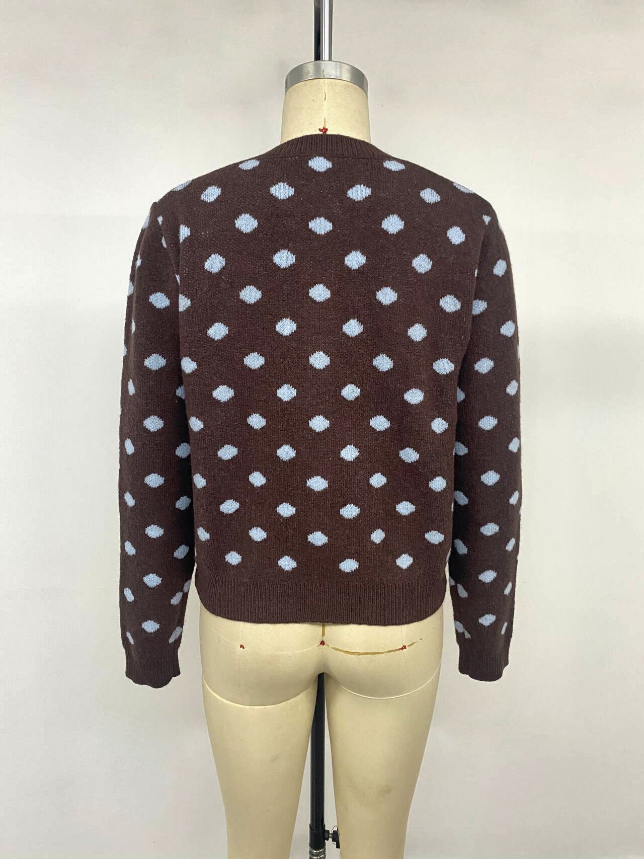 Women Clothing Autumn Long Sleeve Polka Dot Sweater Cardigan
