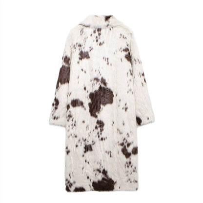 Contrast Color Animal Pattern Faux Fur Coat Women Autumn Winter High Sense Fox Fur Extended Plush Coat