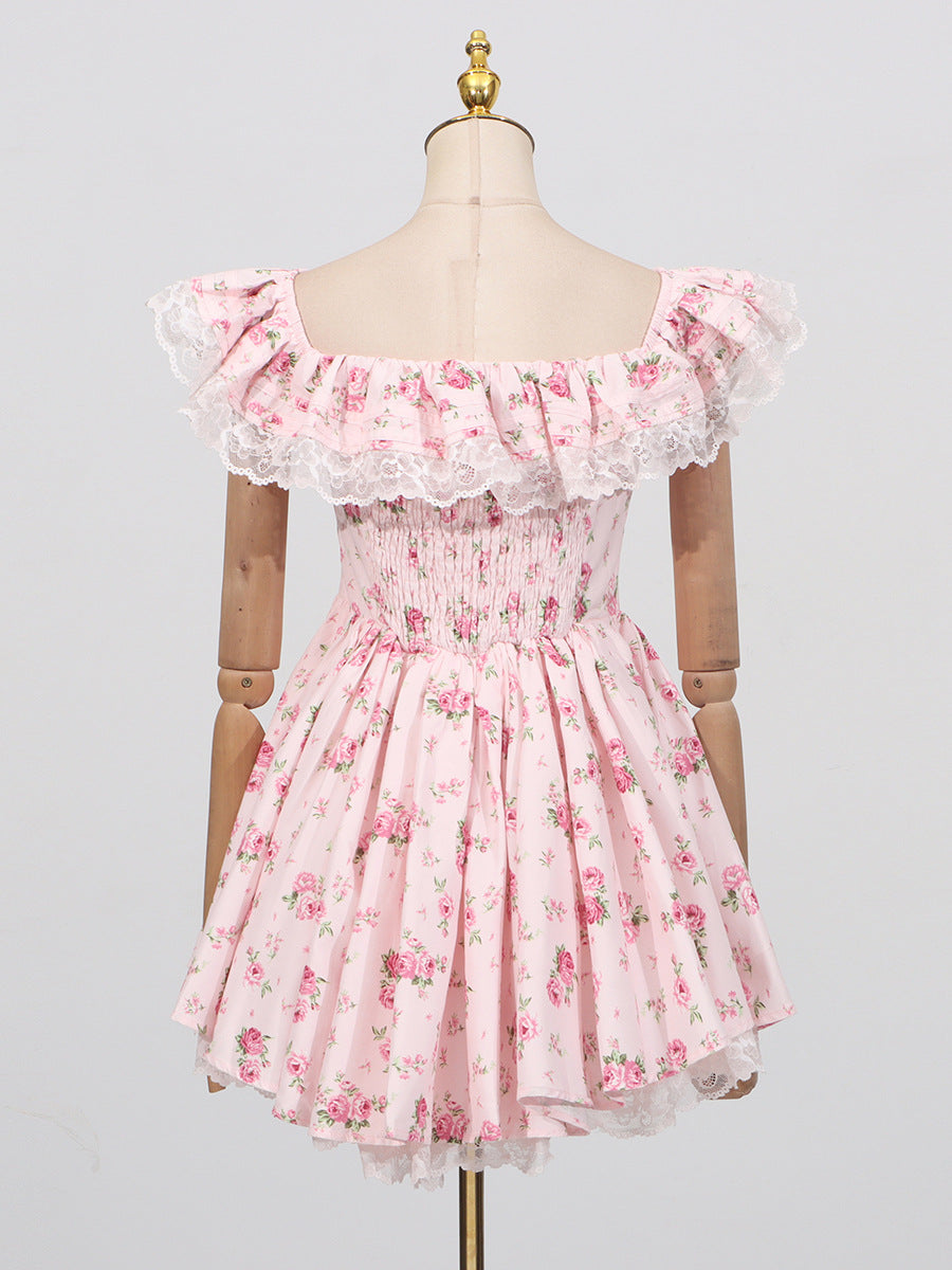 French Sexy Summer off Shoulder Lace Edge Waist Controlled Slim Fit Slimming High Grade Design Dress