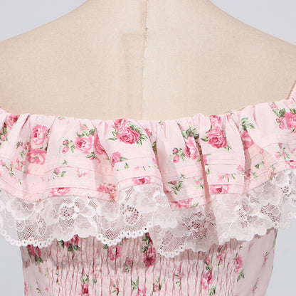 French Sexy Summer off Shoulder Lace Edge Waist Controlled Slim Fit Slimming High Grade Design Dress