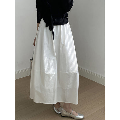 High Waist Bud Skirt Spring Lazy Wind Simple Elastic Waist Mid Length Umbrella Skirt