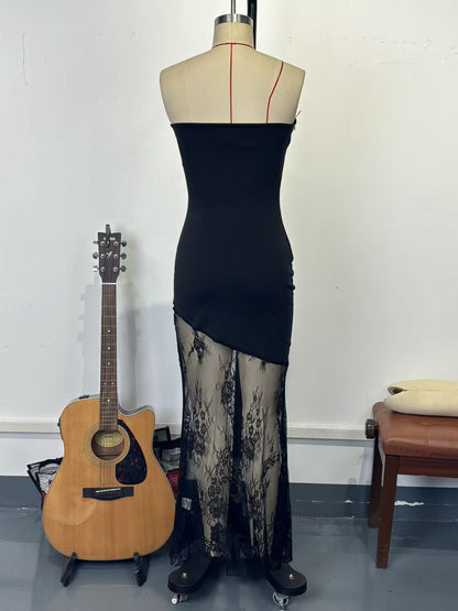 Dress Sexy Tube Top Lace Patchwork Waist Slimming Sheath Dress