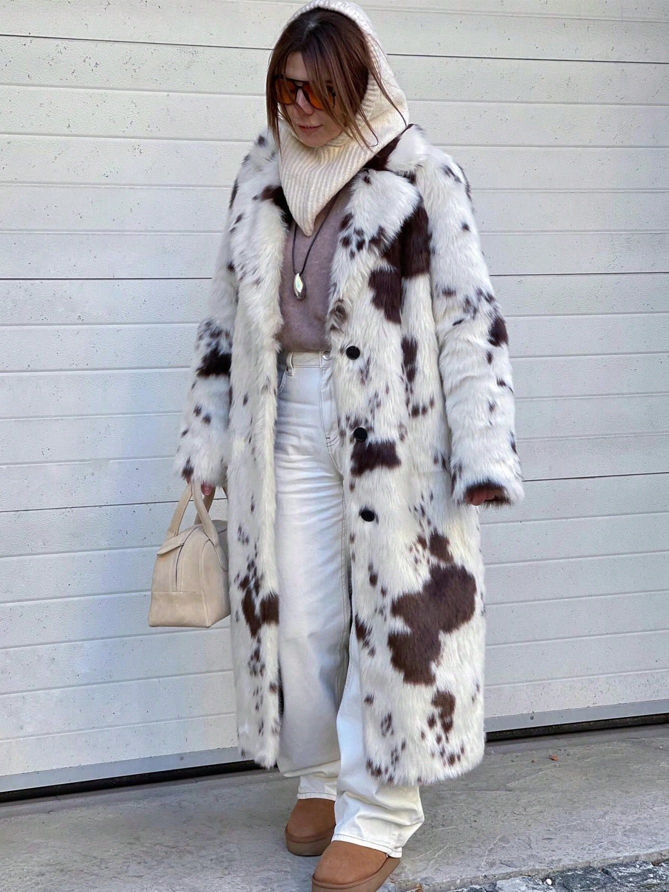Contrast Color Animal Pattern Faux Fur Coat Women Autumn Winter High Sense Fox Fur Extended Plush Coat