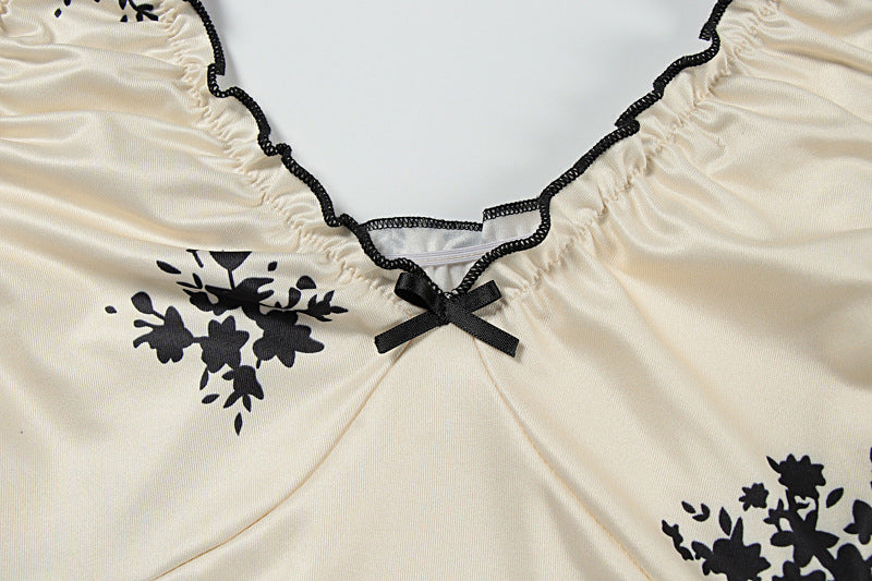 Summer French Sexy Bow V neck Strap Women Slim Hip Dress