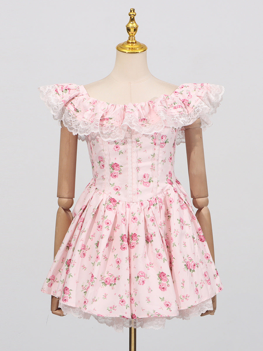 French Sexy Summer off Shoulder Lace Edge Waist Controlled Slim Fit Slimming High Grade Design Dress