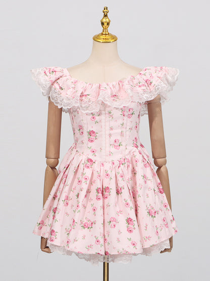 French Sexy Summer off Shoulder Lace Edge Waist Controlled Slim Fit Slimming High Grade Design Dress