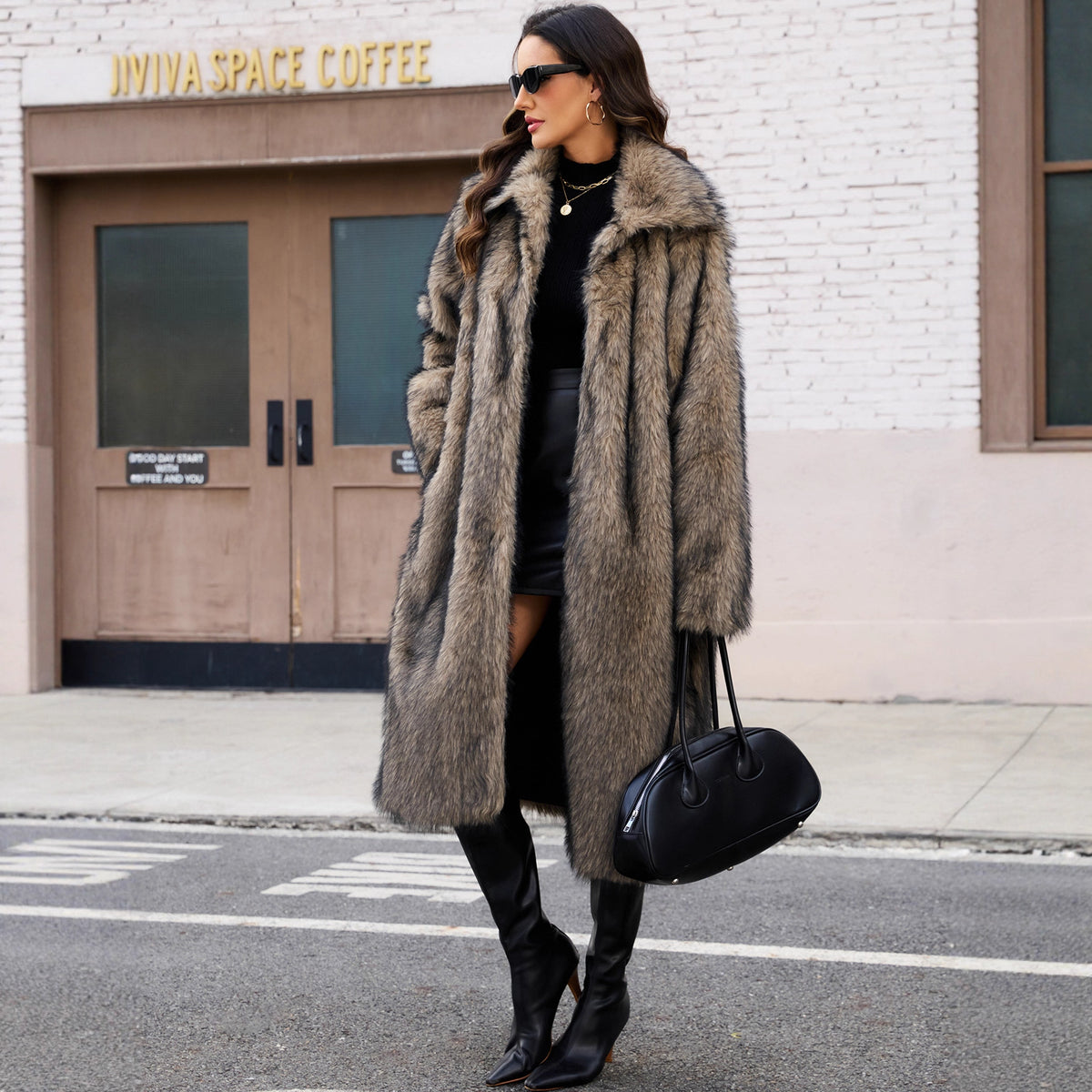 Autumn Winter Long Tokas Green Fur Women Casual Street Fox Fur Leather Fur Coat
