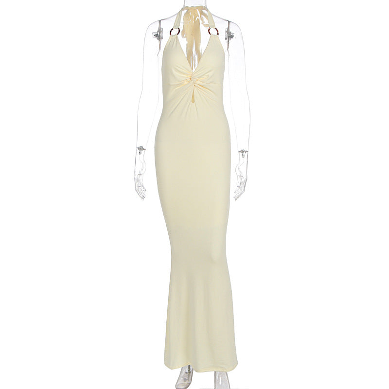 Summer Women Clothing Sexy Solid Color Halter Hollow Out Cutout Slim Slimming Dress