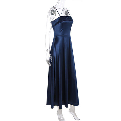 French Satin Strap Evening Dress