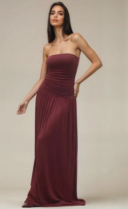 Pleated Tube Top Long Dress